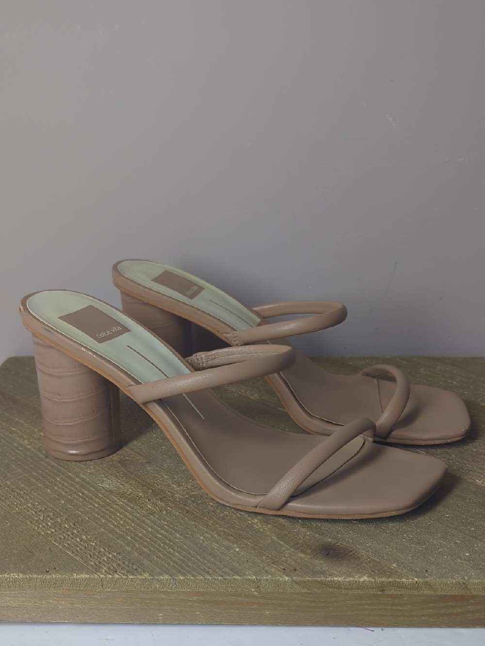 Dolce Vita Noles Taupe Strappy Block Heel Mules Size 9